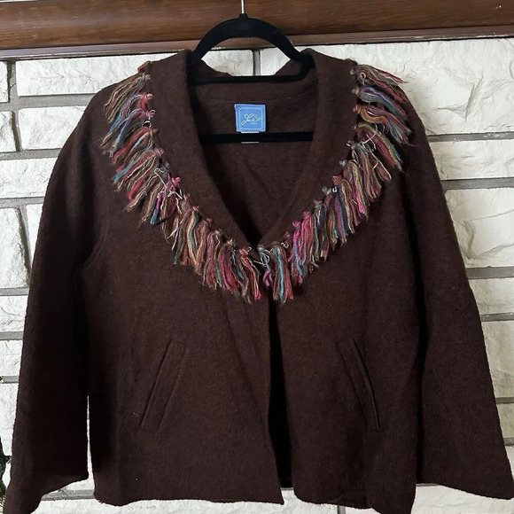 Lark Lane Med Western Blazer Cardigan Women's Wool Pockets Fringe Boho Cowgirl - Picture 1 of 7